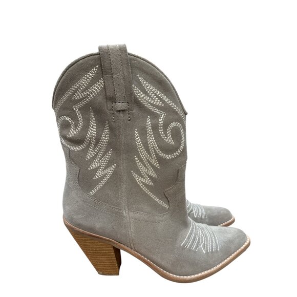 Jeffrey Campbell Taupe Suede Western Cowboy Boots Embroidered Design Sz 7.5 EUC - Picture 2 of 8